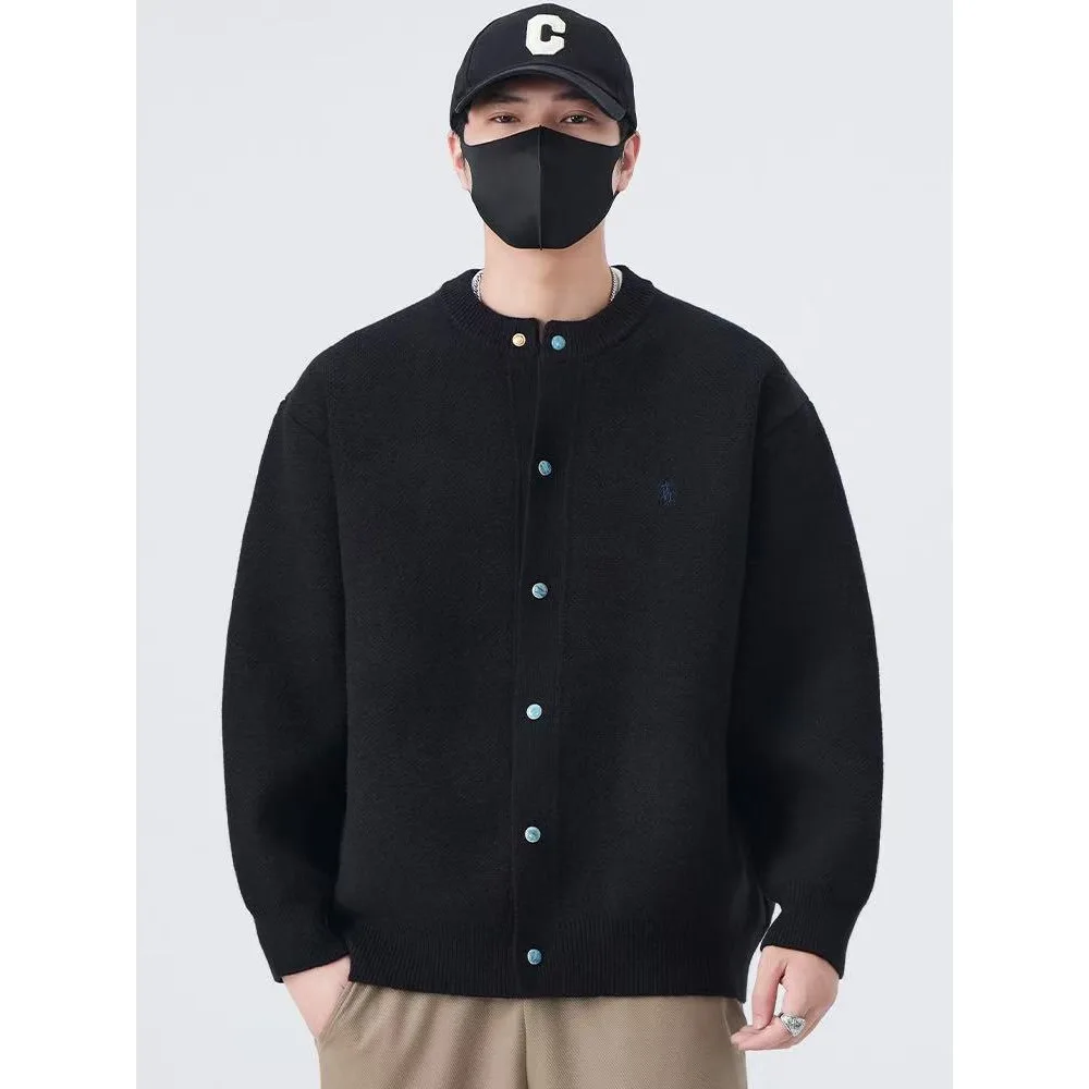 

American Knitted Baseball Collar Cardigan Men's Spring Autumn High-End Sweater Open Cardigan Top Casual Versatile Sweater