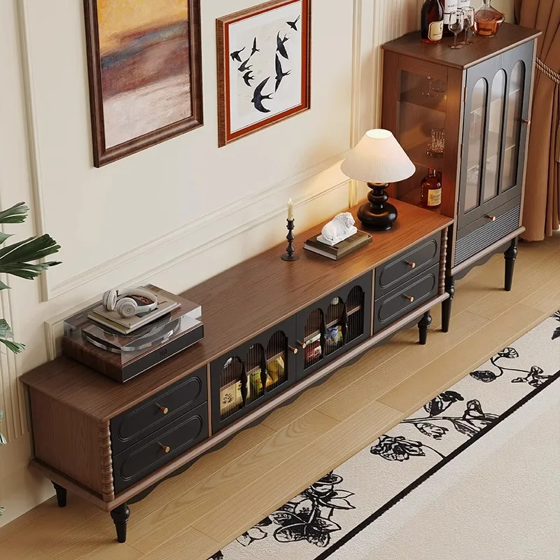 Mobile TV retrò in legno massello 2025 nuova combinazione di mobili TV per soggiorno Armadietto francese per la casa integrato