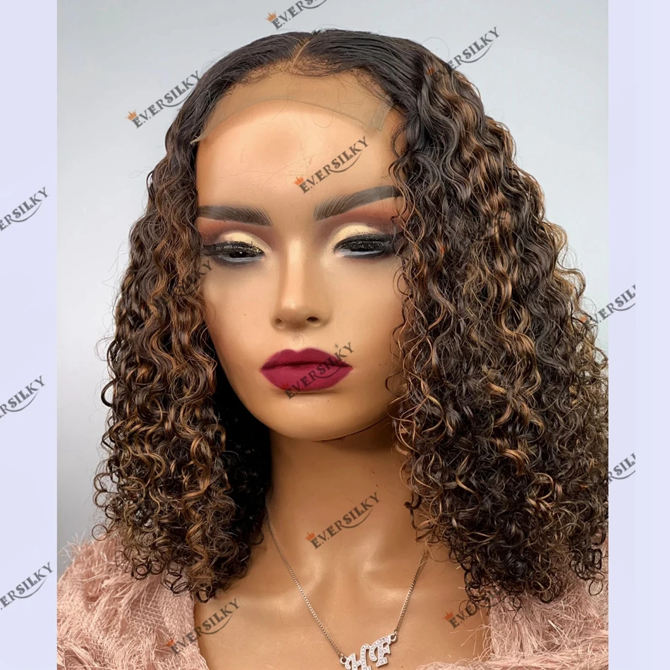 Remy Human Hair Deep Curly Highlight Auburn Blonde 5x5 HD Lace Closure Wig for Black Women 200Density 13x6 Lace Front Wigs