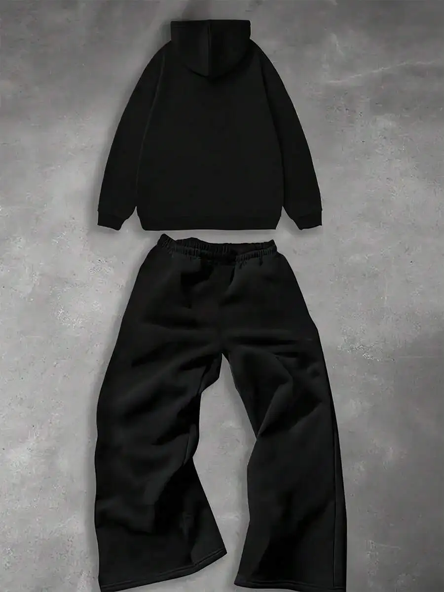 

Mens Black Hoodie And Sweatpants Set Casual Two Piece Outfit For Fall Winter