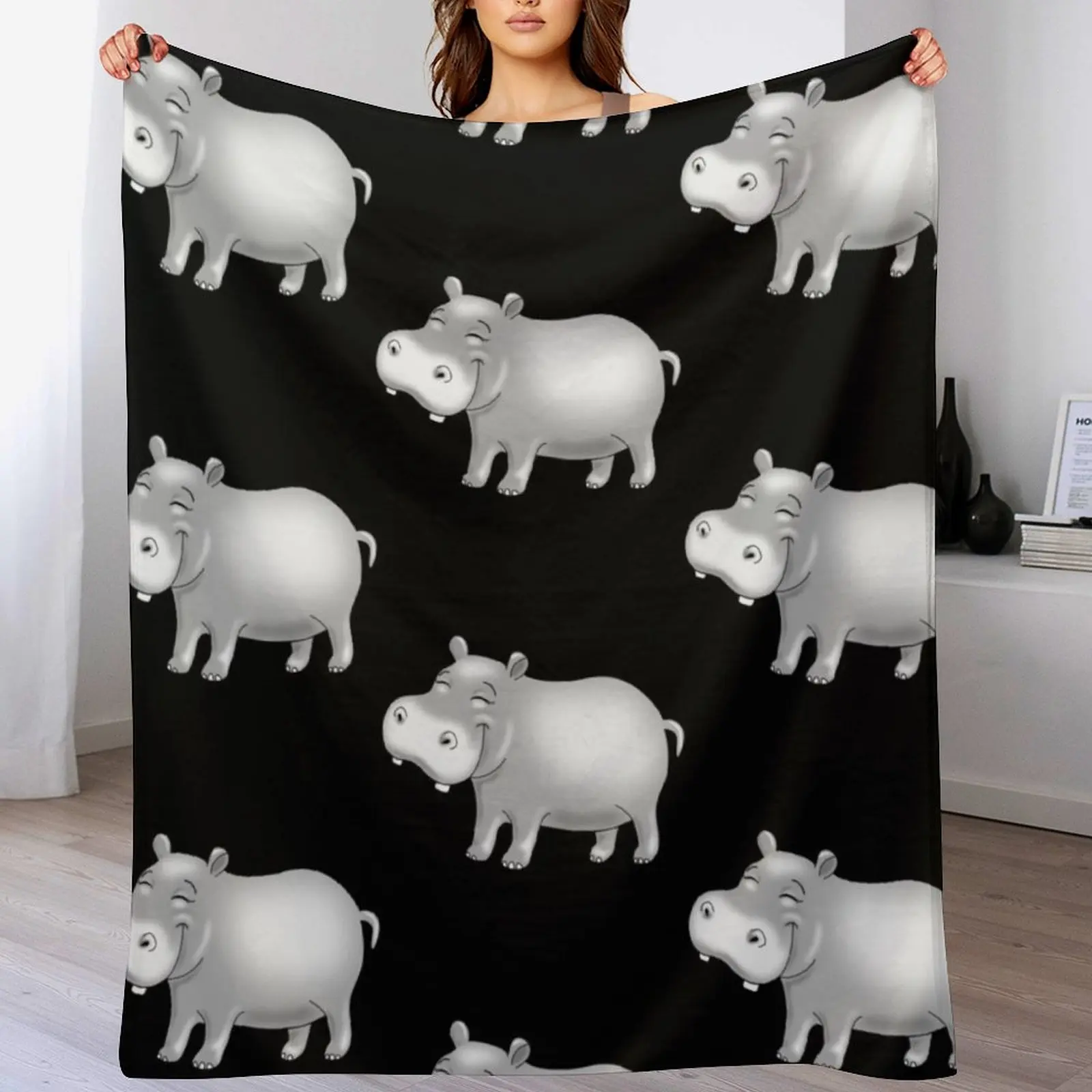 

Hippo Cute Hippopotamus Throw Blanket christmas gifts valentine gift ideas Loose Blankets