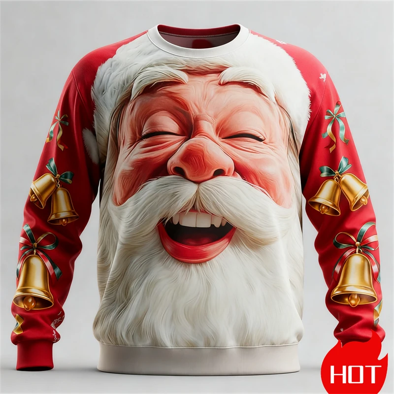 Men's Santa Clause Round Neck Sweatshirts Fashion Casual Comfortable Pullover Tops Autumn Winter Christmas Long Sleeved Clothing