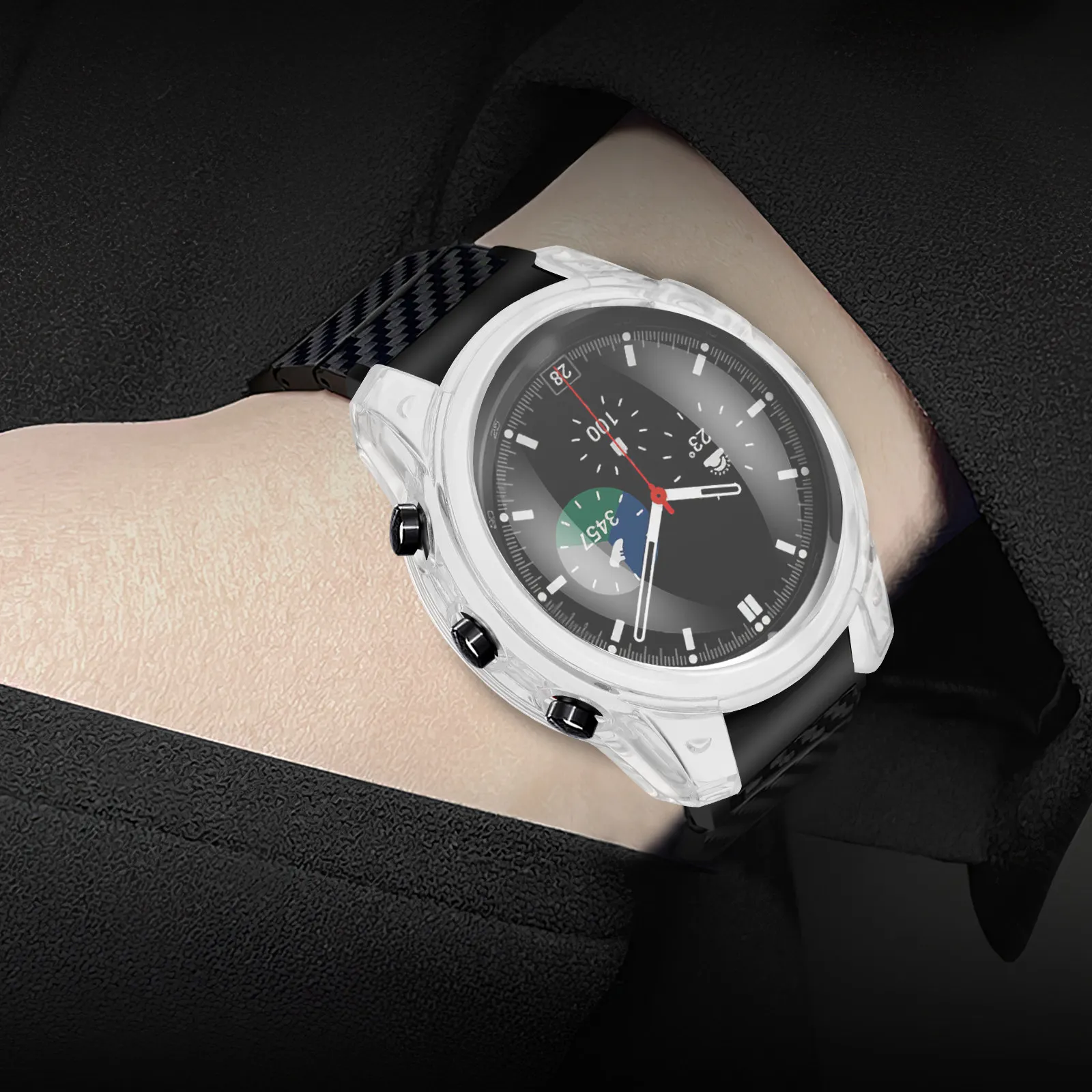 

2Sets Watch Case and Screen Protector Set Precise Cutout High Transparency Tempered Glass for Smartwatch Bumper Cover