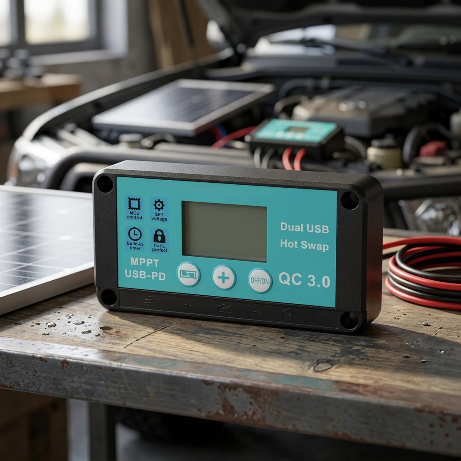 For Remote Locations Car Battery Maintainer Vehicle Power Supply Solar Battery Real-time Display High Charging Efficiency