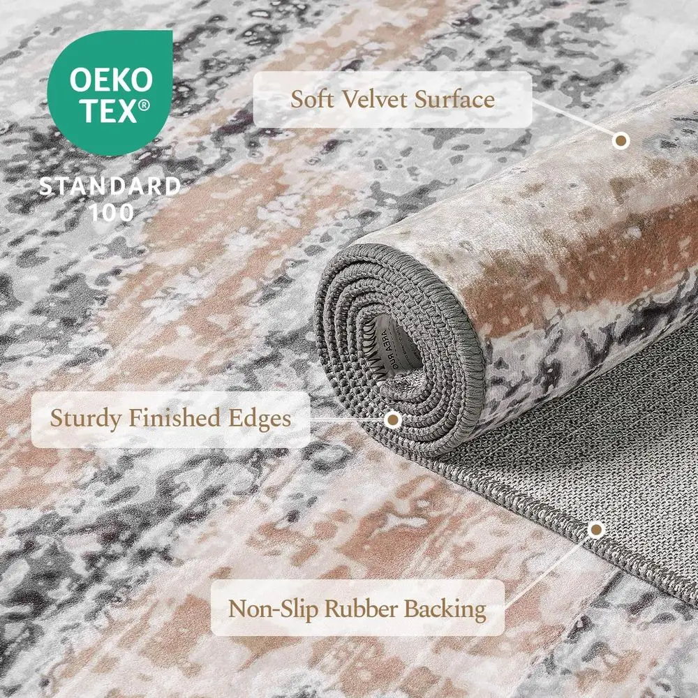 Large 8x10 Area Rug - Abstract, Washable, Soft Low Pile, Non-Slip, Stain-Resistant, Neutral Beige-Grey for Living Spaces