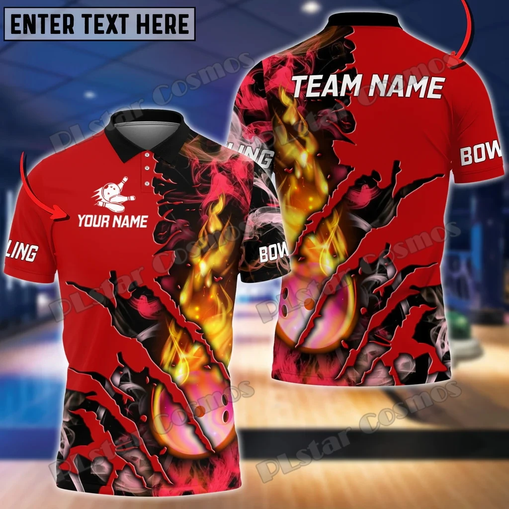 Red Bowling And Pins Break Pattern Customized Name 3D Printed Men's Polo Shirt Summer Street Unisex Casual Polo shirt WK109