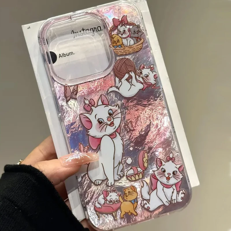 كارتون ماري القط القوس الوردي لطيف فتاة هدية جراب هاتف آيفون 16 15 14 13 12 11 برو ماكس XR XS ماكس 7 8 زائد MINI Y2K الحظ غطاء