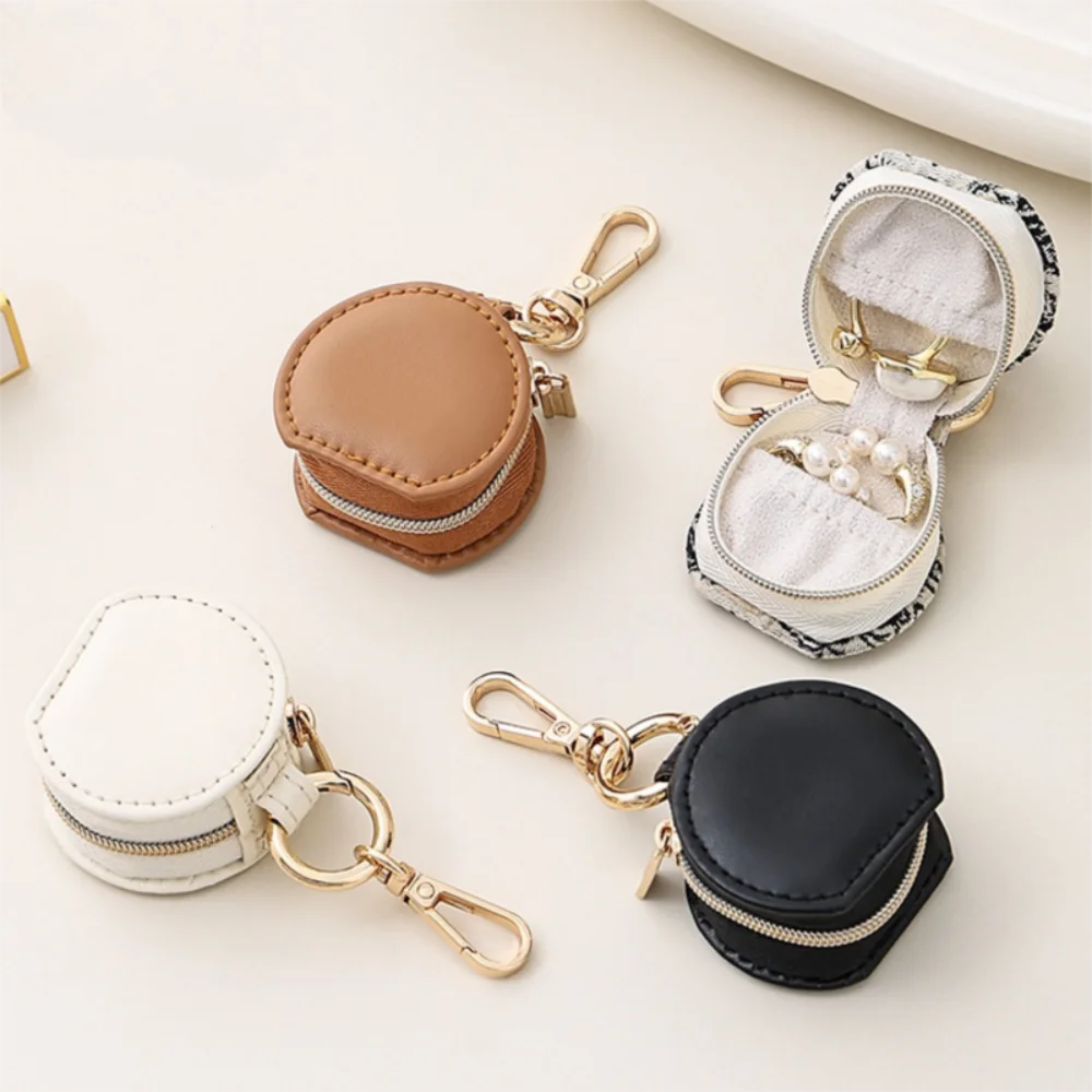 Mini Jewelry Box Keychain Jewelry Display Earring Organizer Portable Ring Box Storage Case Semi-circular Travel Bag Pendant