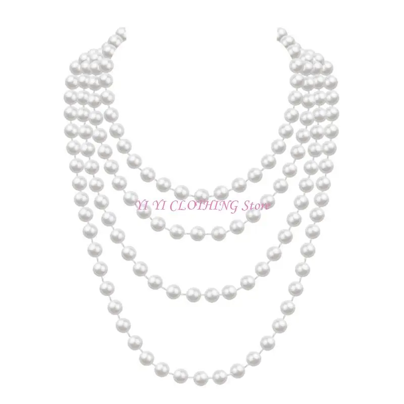 N5KF 1920s Costume Women's Lapel Accessories Set Vintage Dress Up with Headband, Satins Gloves, Faux Pearl Necklace