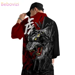 Abito a due pezzi Plus Size 6XL 5XL Cardigan giapponese con stampa tigre donna uomo Cosplay Yukata abbigliamento Harajuku Kimono + set di pantaloni