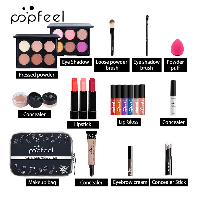 Alles in einem Make-up-Kit (Lidschatten, Ligloss, Lippenstift, Pinsel, Augenbrauen, Concealer)Beauty-Kosmetik tasche