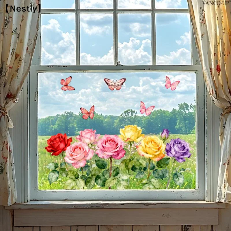 3D Tulip Flower Window Stickers Static Cling Waterproof Floral Decal Windows Decor For Home Bedroom Bathroom Glass Decora〔Nest〕
