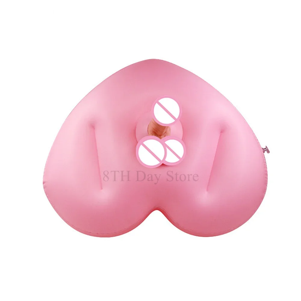 Portable Heart Shaped Inflatable Cushion Women Masturbation Dildo Holder Couples Sex Furniture Men Masturbation Cup Base Sex Toy