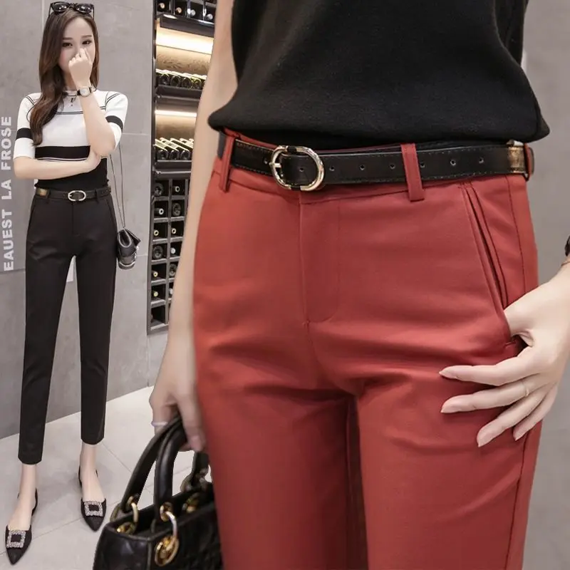 Women High Waist Suit Pants 2023 New Spring Autumn Korean Style Elegant Casual Female Silm Solid Straight Trousers Clothing X105