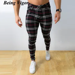 Being Vigor Street Mens Chino Pants Stretchy Inch Size Business Casual Straight Plaid Pants Slim Fit Leisure Trousers