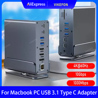 USB-C Docking Station 15 Ports Hub 10Gbps USB-C to HDMI 4K@60HZ PD100W RJ45 Audio For Macbook Pro PC USB 3.1 Type C Adapter