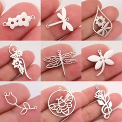 EUEAVAN 5pcs Stainless Steel Pendant Dragonfly Flower Charms Women Necklace Earrings Jewelry Making Supplies DIY Gifts