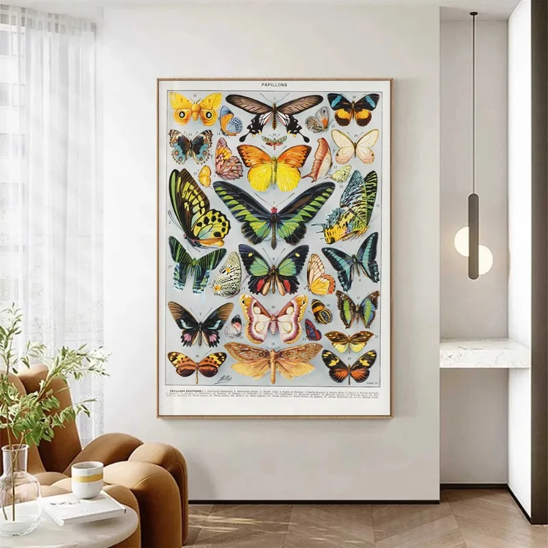 Vintage Butterfly and Insects Bird Vegetable Chart Poster and Prints Canvas Printing Wall Art Picture for Living Room Home Decor