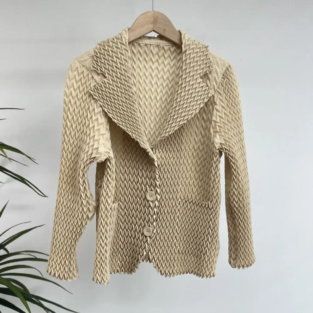 Pleats Handmade Pleated Autumn New Loose Women\'s Cardigan Jacket Fashion Solid Color Large Size Thin Leisure with Elasticity