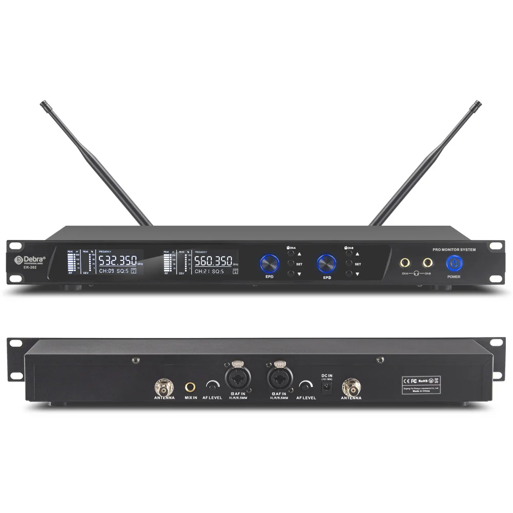 Debra ER-202 Draadloos in-ear monitoringsysteem met Bluetooth 5.0 en UHF-technologie voor podium- en theateroptredens