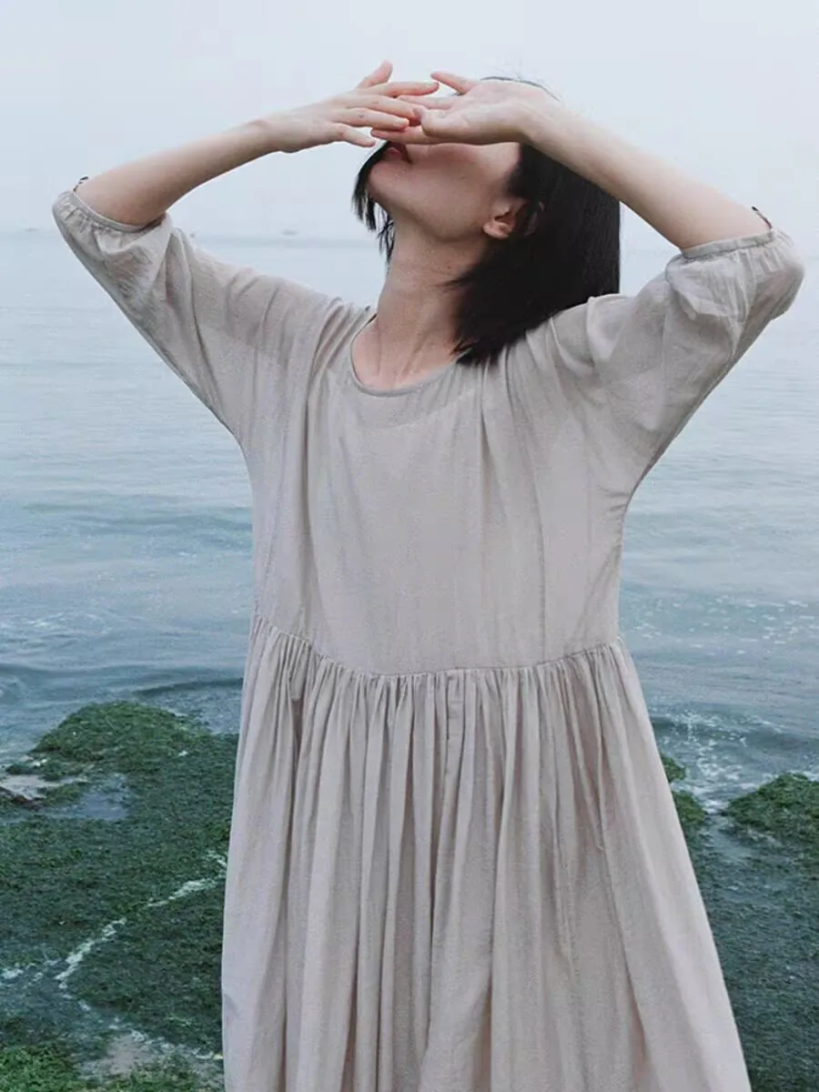 Vestido largo holgado de talla grande 2025, vestido informal adelgazante a la moda para mujer, capa Base para vacaciones, vestido cómodo N677