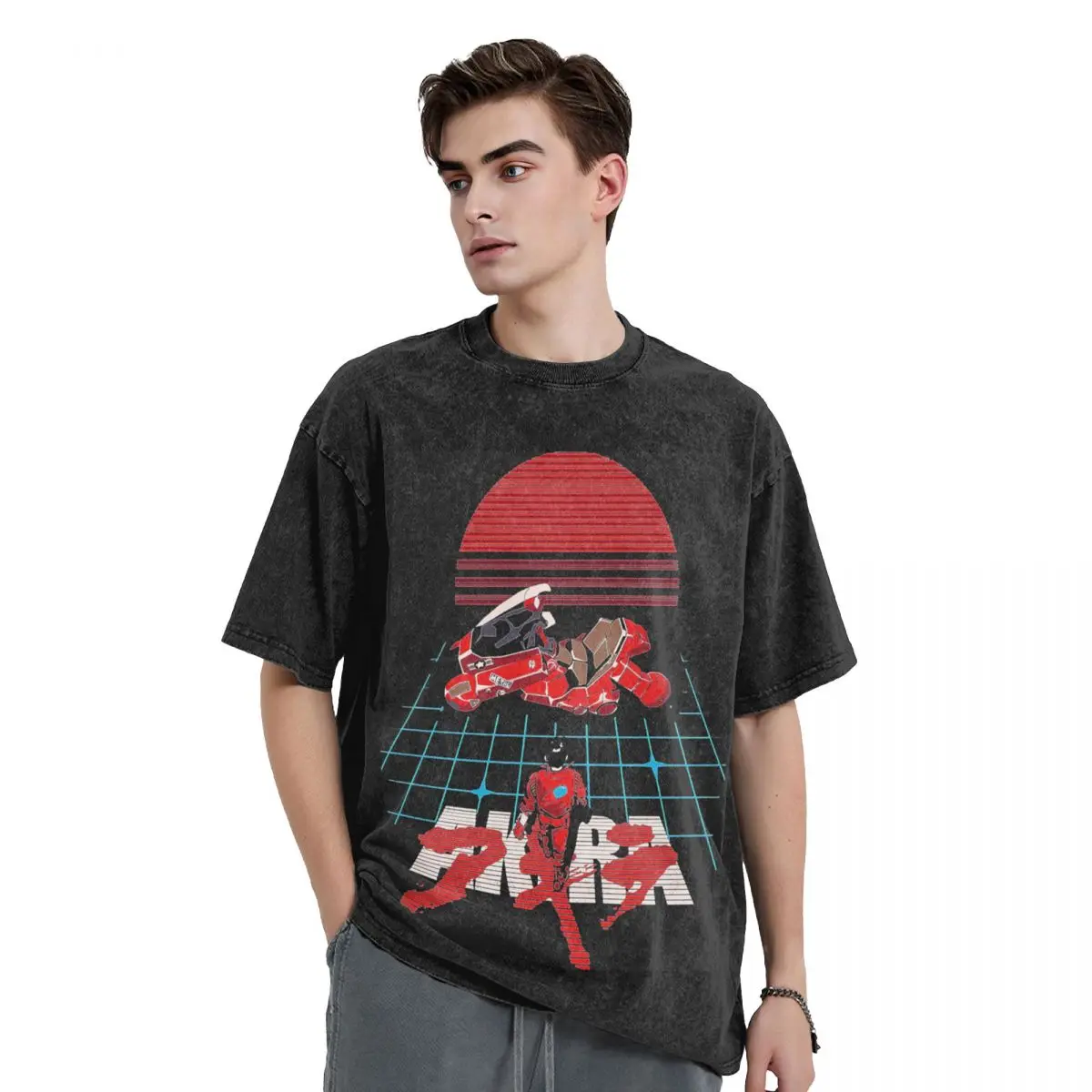 Akira Motorbike T Shirt Hip Hop Washed Short Sleeve High Street T-Shirts Anime Casual Men Women Tops Streetwear Summer Tops Tees