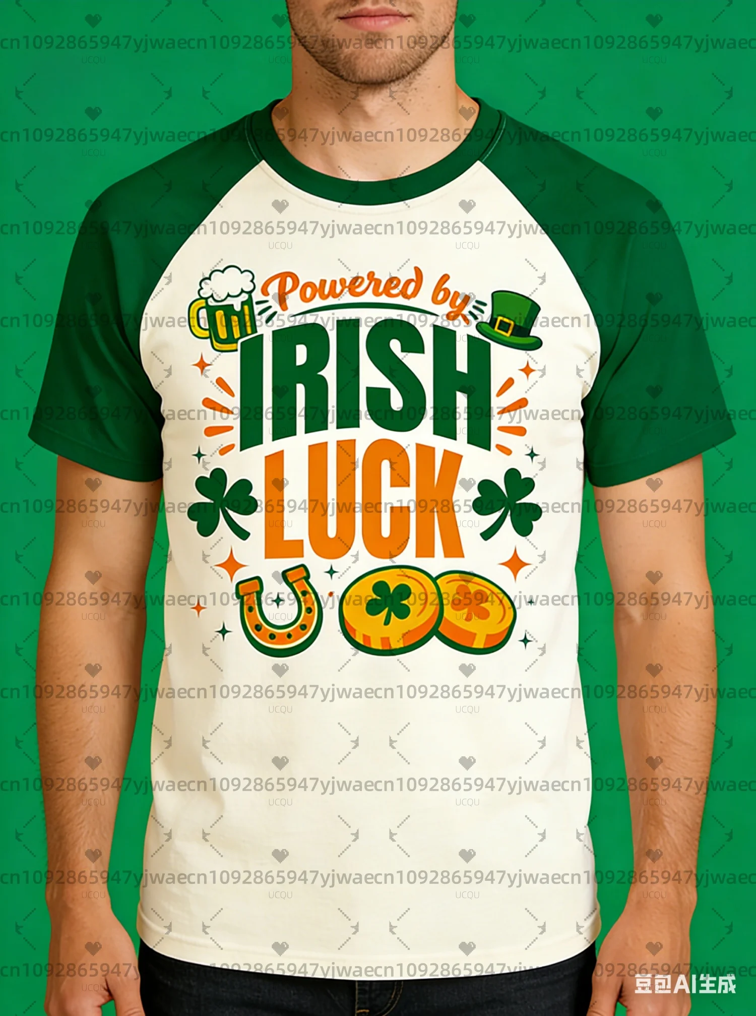 St. Patrick's Day Powered by IRISH LUCK men  t-shirt Men's funny short sleeve Luck Funny Shamrock Print Men's T-Shirt
