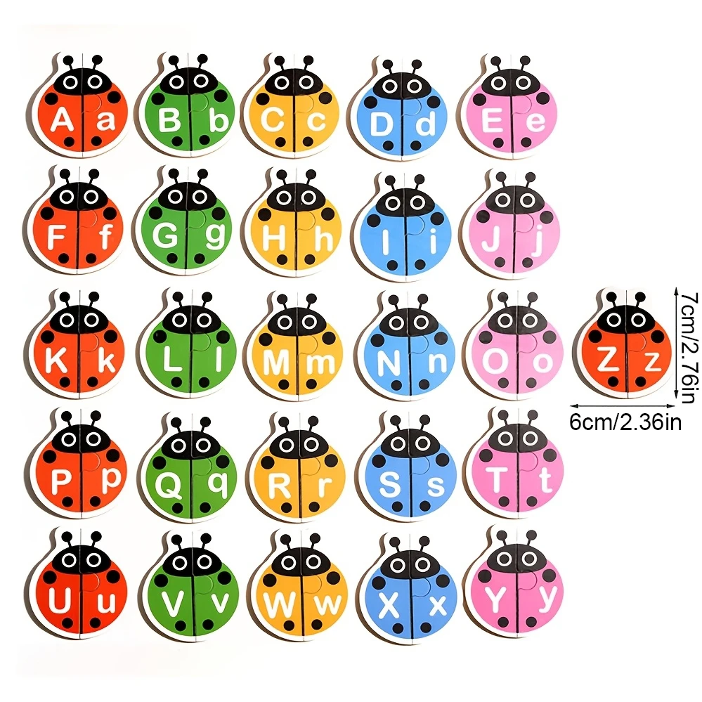 Ladybug Shaped Wooden Alphabet Matching Colorful Letter Animal Pattern Matching Puzzle Toy, Educational Matching Toys for Kids