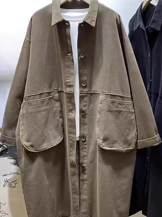 

Ele Simple Artistic Vintage Lapel Windbreaker Outerwear for Women Commute Sle Loose Fit Long Sve Mid-Length Coat