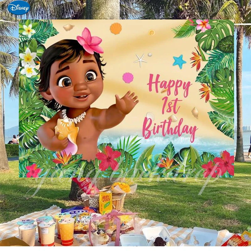 Mała księżniczka Moana tło dziewczyny z okazji urodzin Baby Shower niestandardowe zdjęcie tło kabiny rekwizyty studyjne baner dekoracyjny