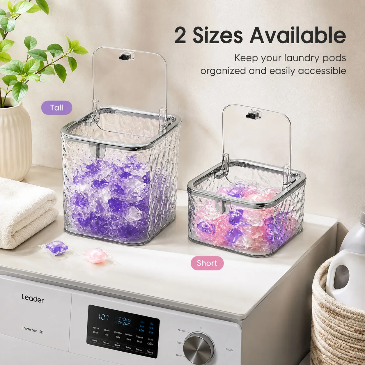 Large Capacity Laundry Detergent Storage Container with Scoop - Durable Plastic Organizer for Pods & Liquids, Press-On Lid