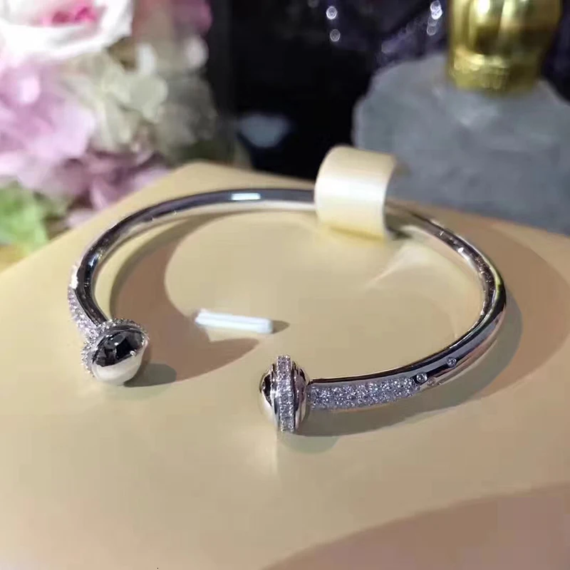 Hot Brand Pure 925 Sterling Silver Jewelry For Women Rotate Ball Bangle Bead Bangle Wedding Jewelry Open Rose Gold Bracelet