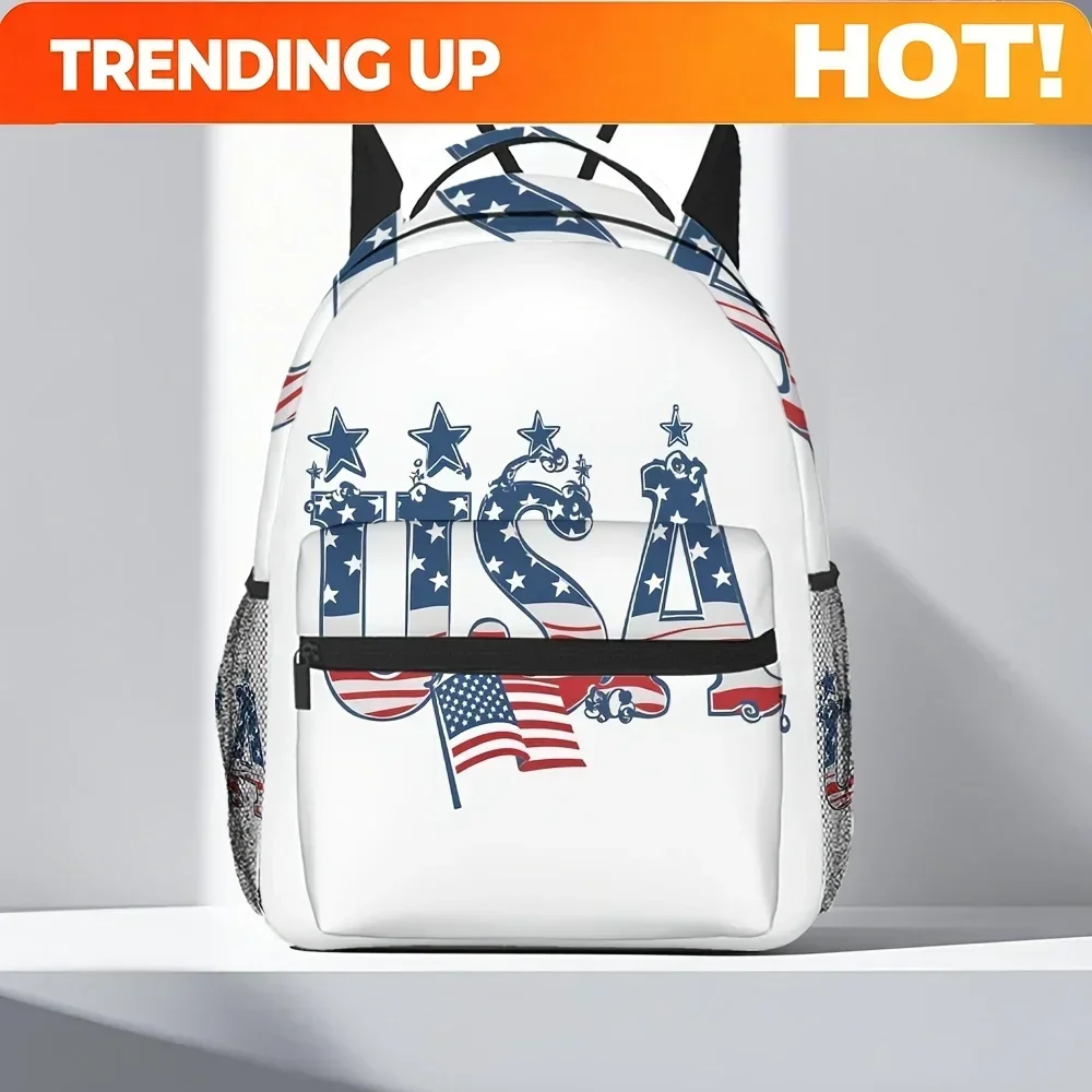 Custom Bag 1pc Patriotic USA Letter & American Flag Backpack - Artistic Landscape Print With Stars & Stripes Design, Perfect For