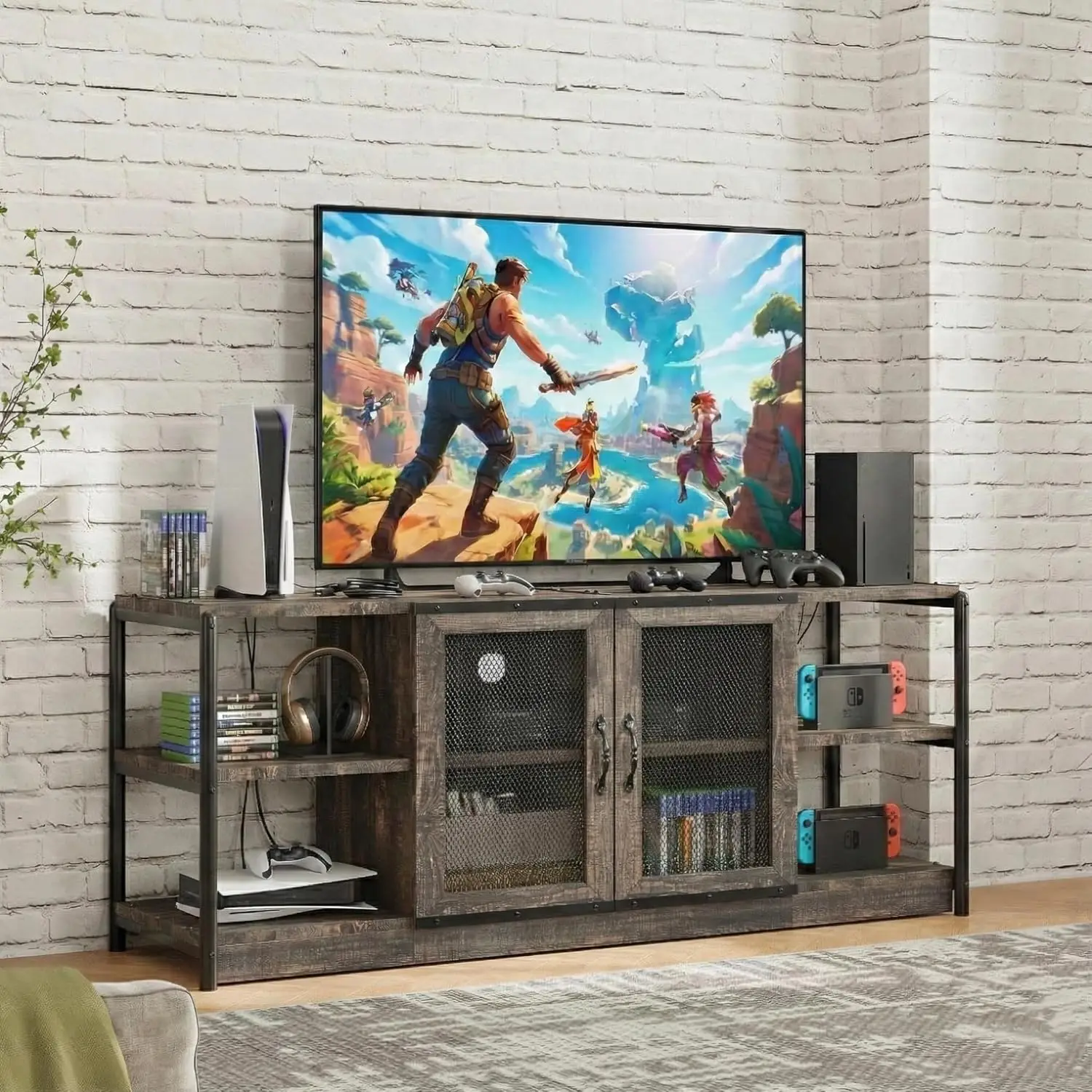 Industrial TV Stand for Living Room & 65+ Inch TV, 18.3