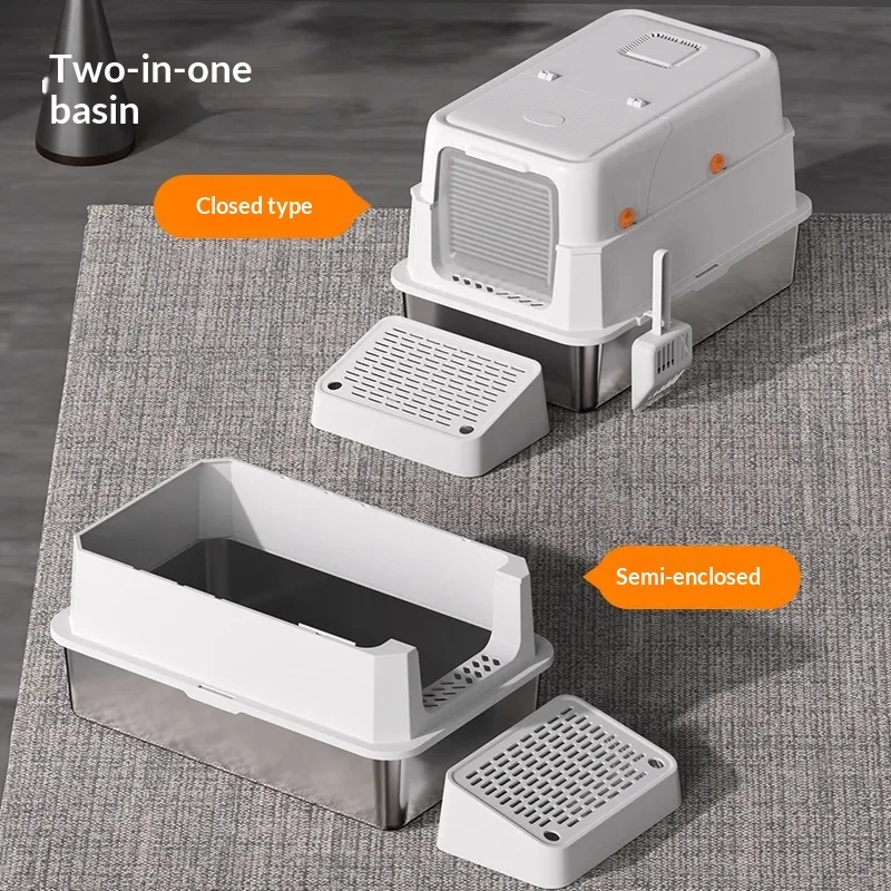 Best Seller Fully Enclosed Extra Large Stainless Steel Cat Litter Box, Odor Control Anti-Splash Easy Clean Kitty Toilet for Cats