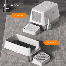 Caja de arena cerrada para gatos XL de acero inoxidable, sin olores