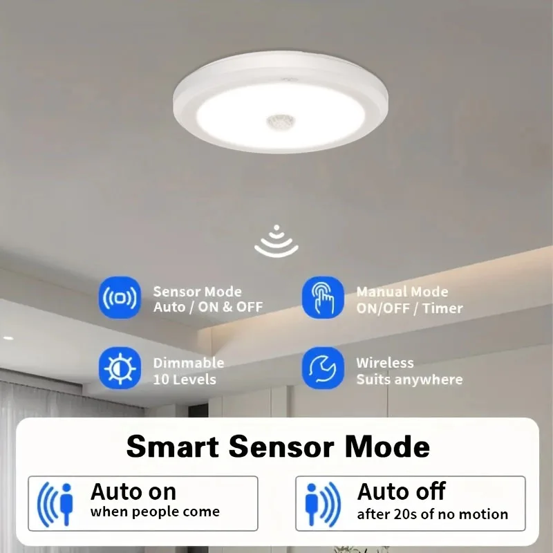 Battery Operated Motion Sensor Ceiling Light  with Remote Control 3 Colour Temperature For Home Entrance Stair Balcony Hallways