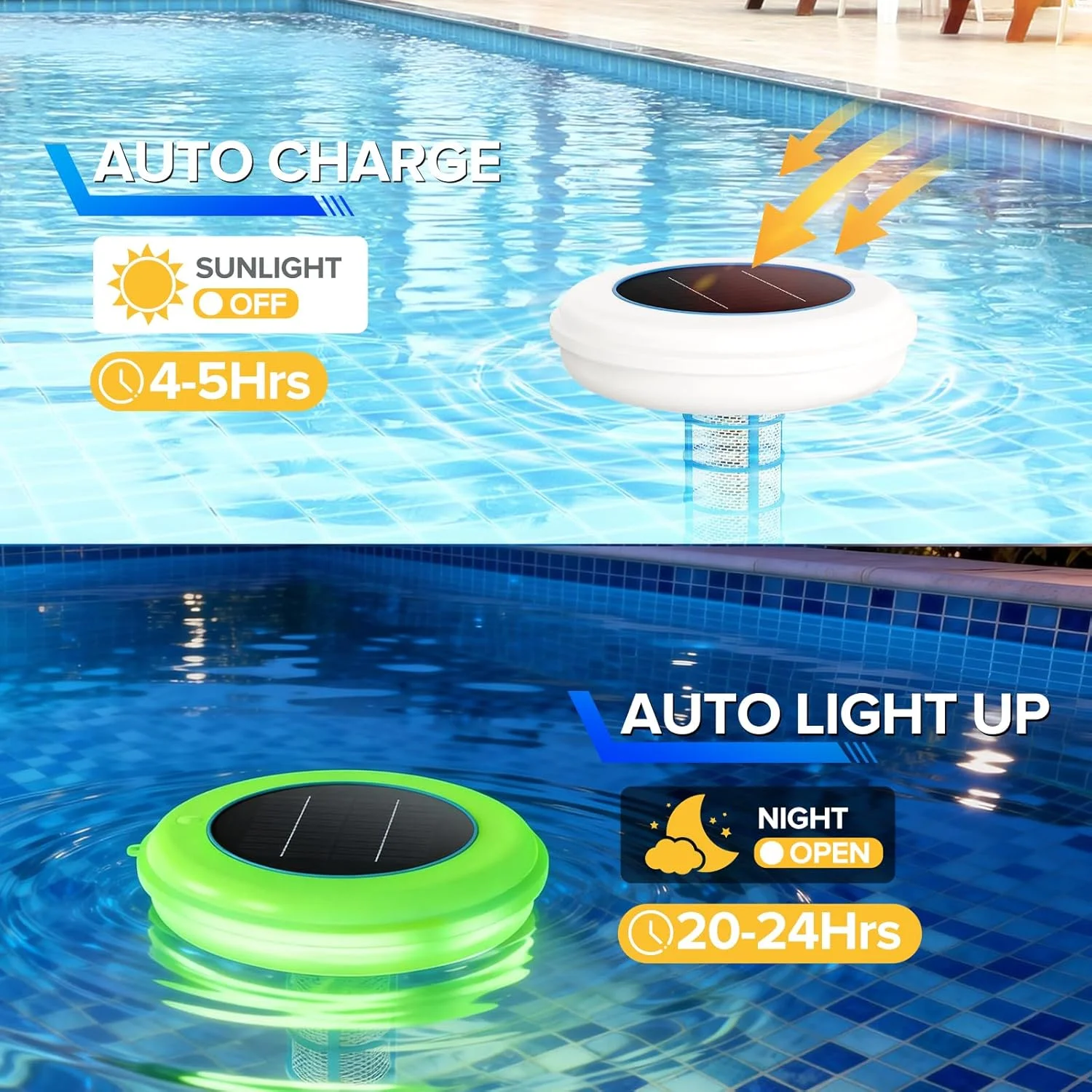 Chlorine Sun Shock Water Purifier Solar Copper Pool Ionizer Auto Switch RGB LED Light Up To 35000 Gal for Outdoor Swimming Pool