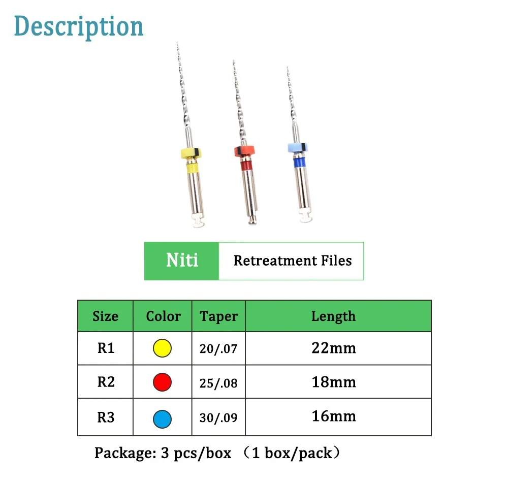 3pcs EASYINSMILE Dental Retreatment Endo Files For Removing Filling Material NITI rotary root canal Endodontic Files