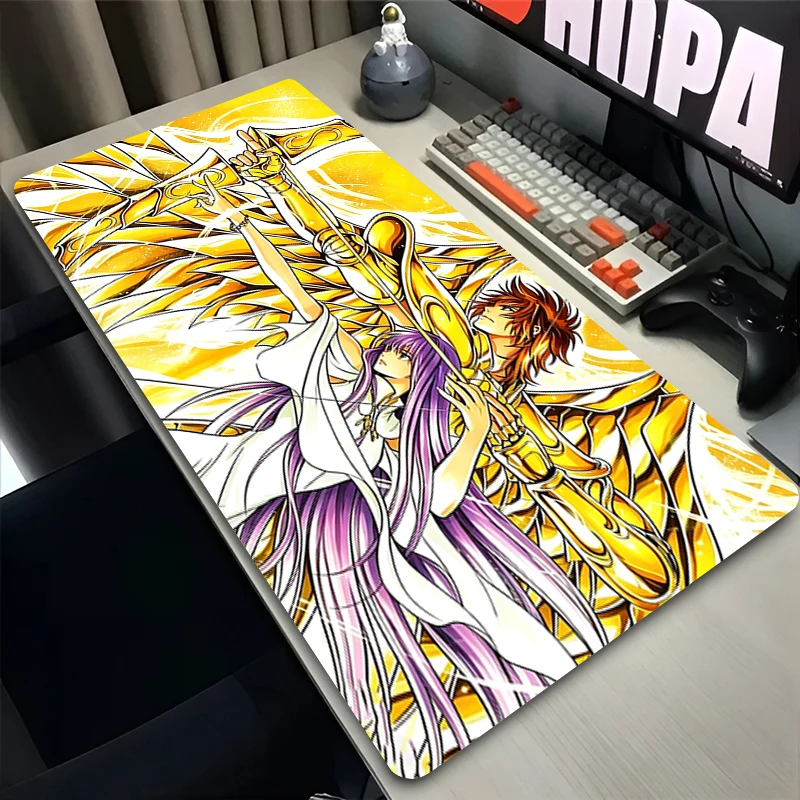 Large Mouse Pad Gamer Home Computer HD Mousepad Saint Seiya Cool Anime Keyboard Pad Rubber Carpet High-Quality Gaming MousePad