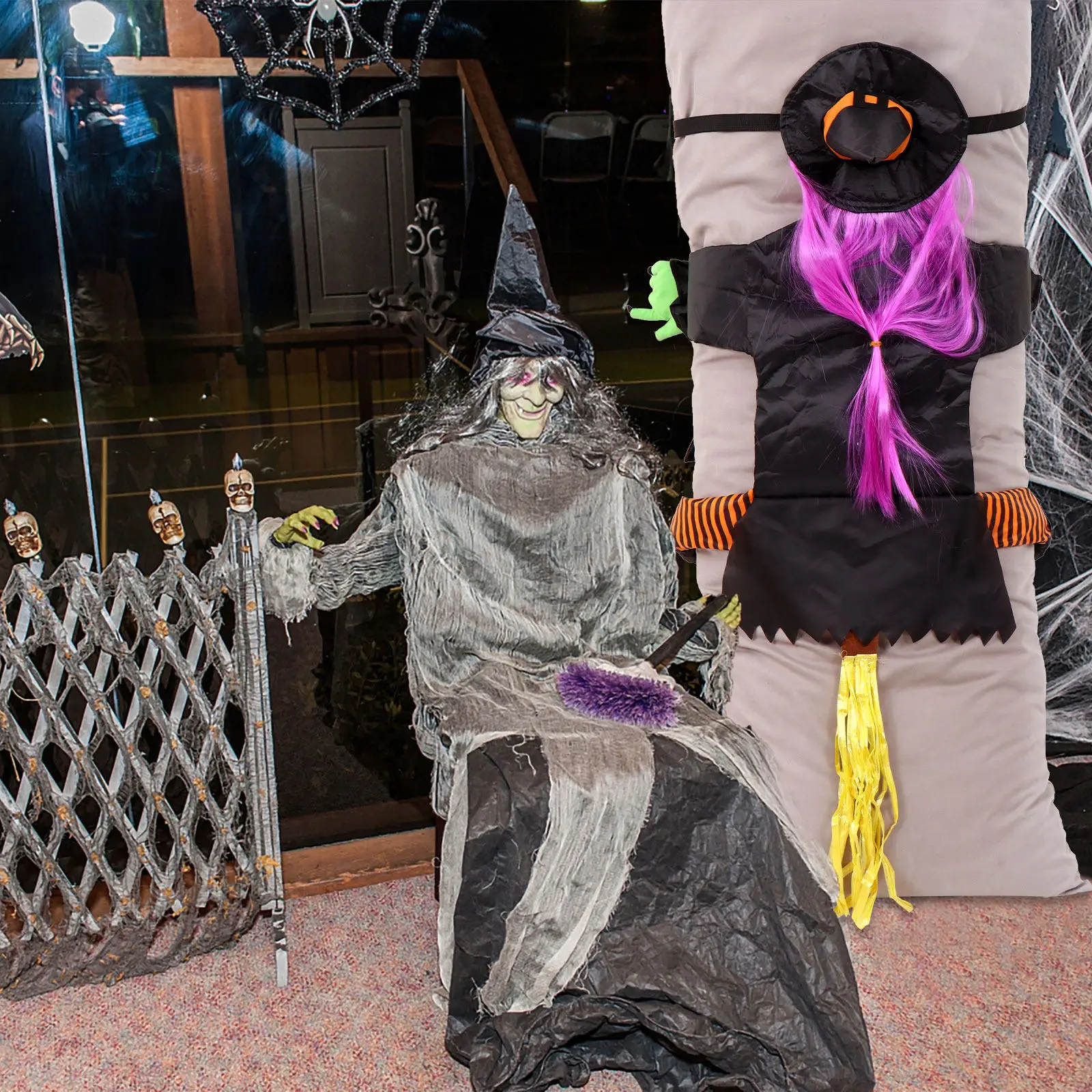 

Crashing Witch Door Porch Tree Decoration Halloween Props Exquisite Beautiful Lightweight Durable Festive Atmosphere Party Decor
