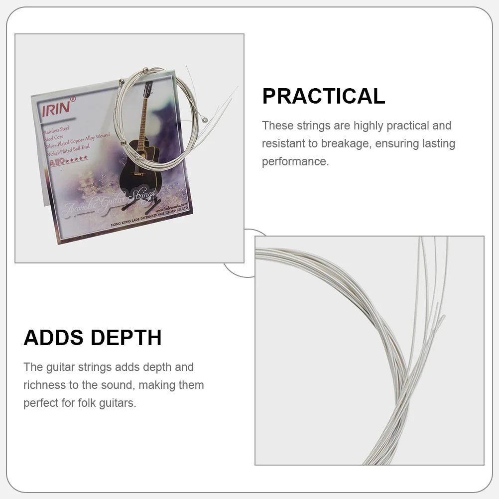

6Pcs Folk Guitar Strings Replacement Silver-Plated Copper Alloy Set for Acoustic Guitar Accessories Balanced Warm Tone
