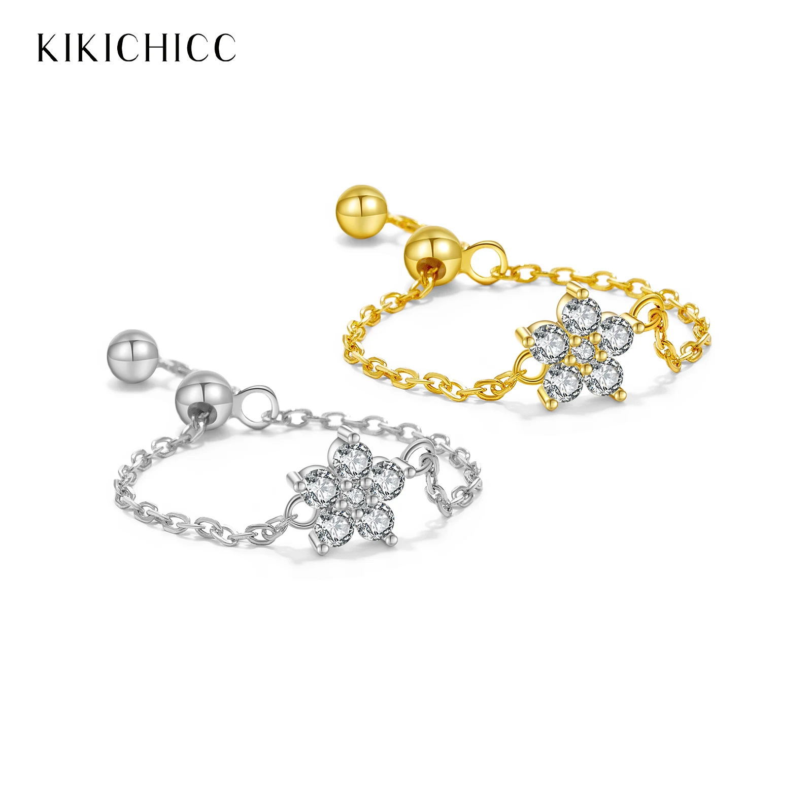 

KIKICHICC стерлингового серебра 925 пробы, золотой цветок, циркон с фианитом, кольцо-цепочка, регулируемая роскошная сверкающая свадебная ювелирная цепочка, подарок для женщин