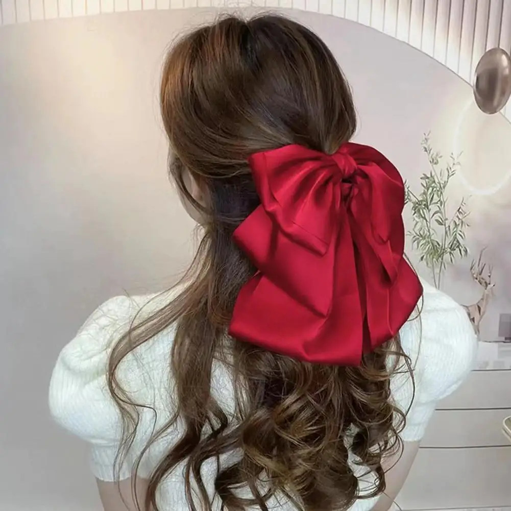 مشابك شعر سهلة الحمل، مشابك شعر أنيقة من الساتان على شكل فيونكة للنساء، مشبك شعر للرأس الخلفي مع سطح أملس أنيق للتصفيف