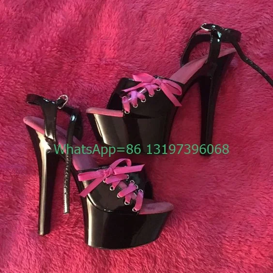 

Lady black pink platform elegant Y2K style sandals metallic PU slingback buckle strap high heels footwear open toe sexy summer