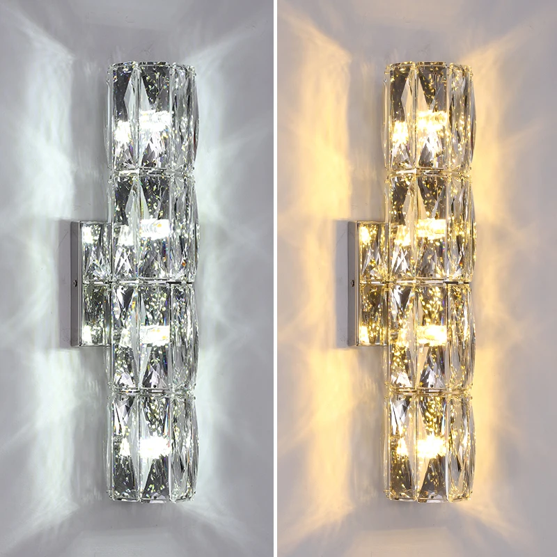 

New Style LED Wall Lights Bedroom Parlor Bathroom Wall Sconces Chrome Stainless steel Crystal G4 Bulb Surface mount 110-240V