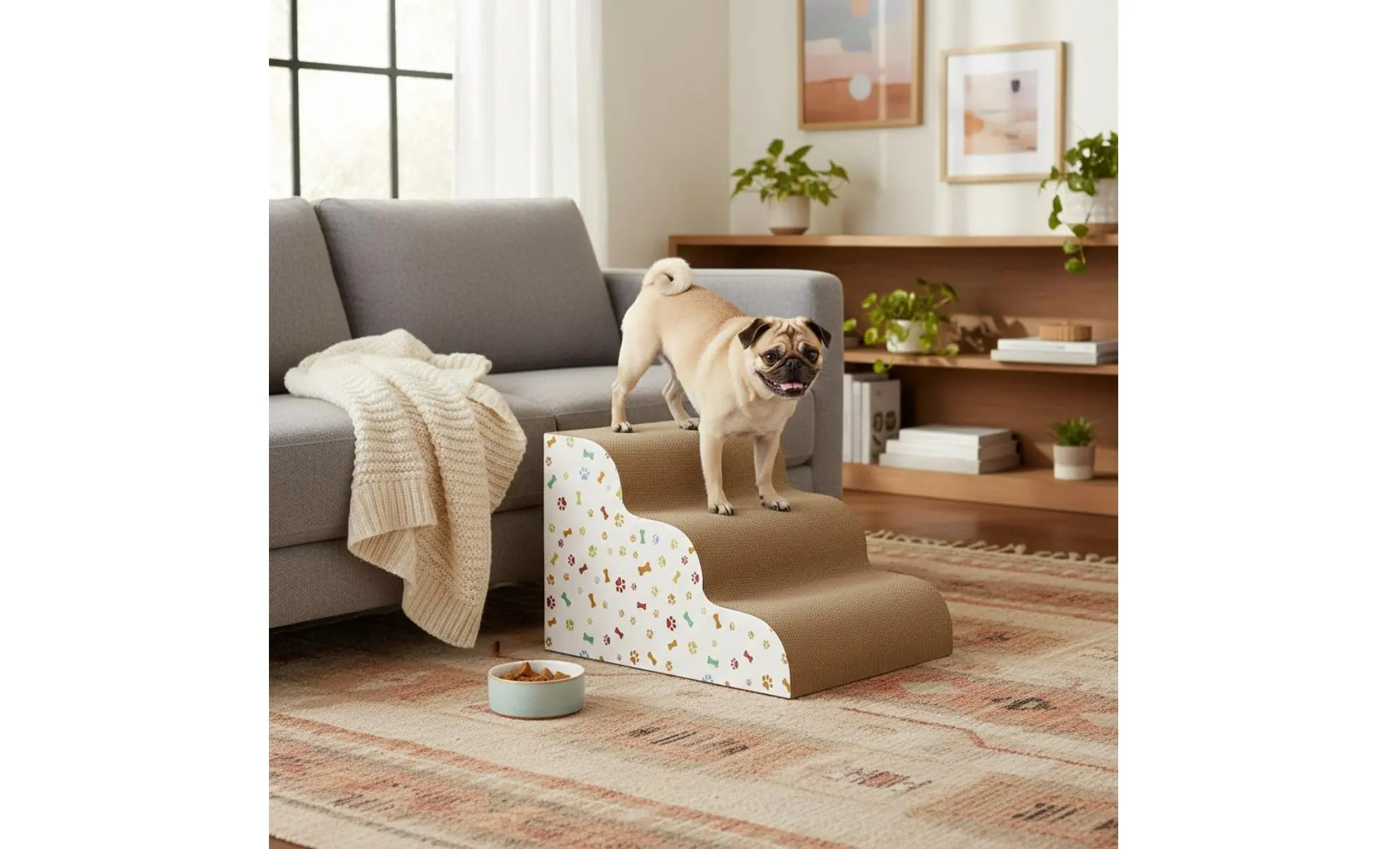 Transformable Pet Stairs Ramp Cleanable Cover Foldable Pet Ramp Three-Tier Dog Stairs Non-Slip Surface for Older Animals