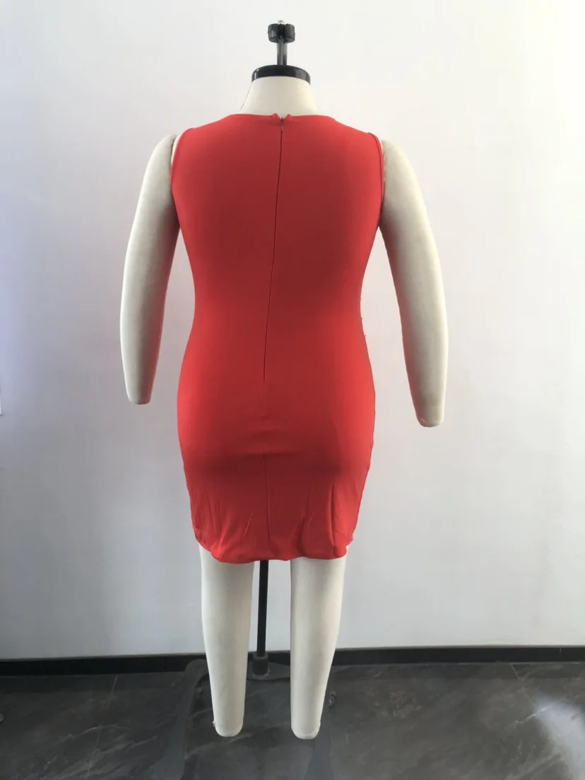 Plus Size Dresses Sexy Mesh Patchwork Diamonds Bodycon Mini Dress XL-5XL Sleeveless Elegant Luxury Vestidos Club Party Robes