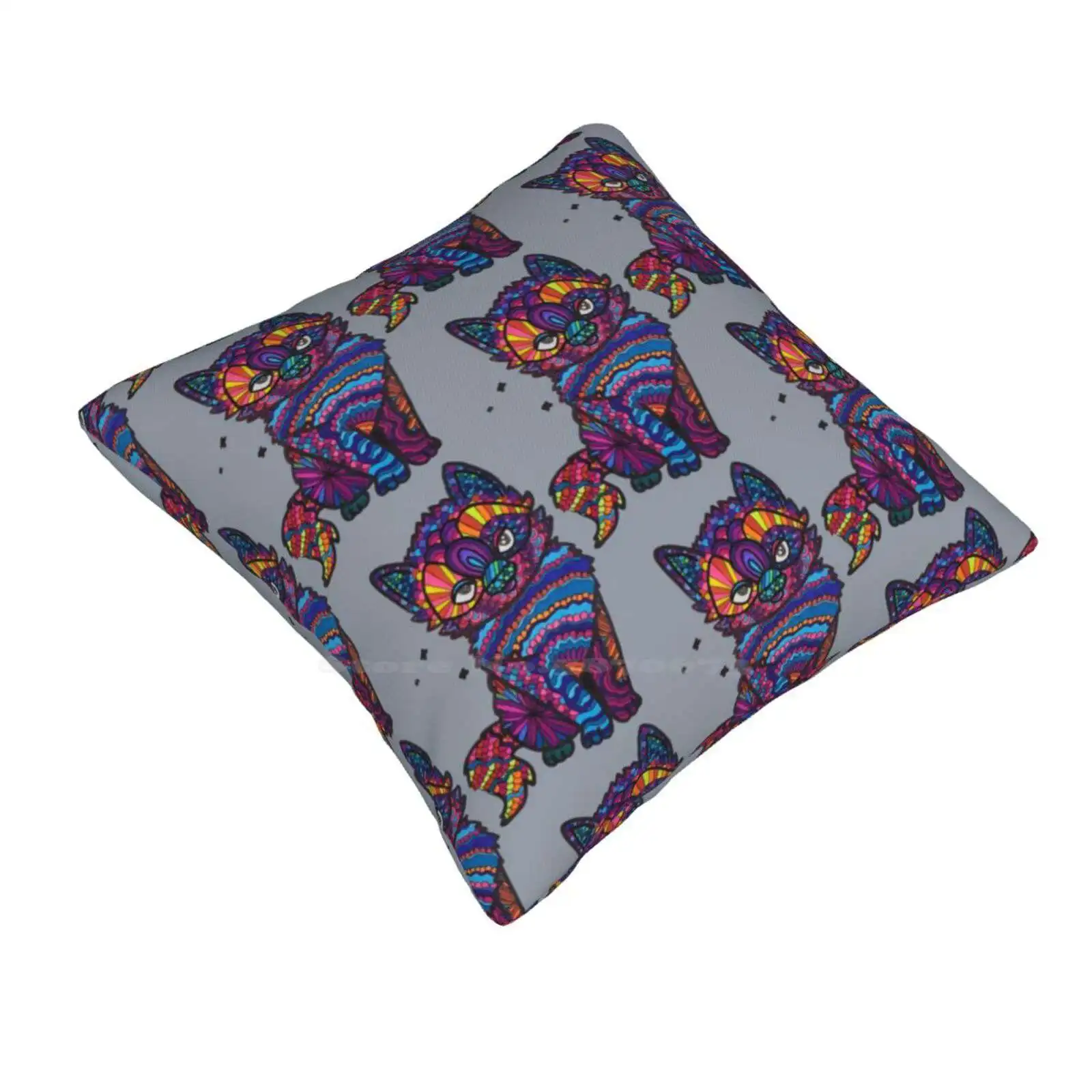 Sophie Home Sofa Car Cushion Cover Pillowcase Cat Kitten Color Rainbow Blues Pinks Purples Line Bold Geometric Fantasy