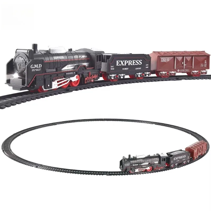 Juego de vía de tren eléctrico con luces, estilo vintage, juguetes ferroviarios para niños, regalo de Navidad